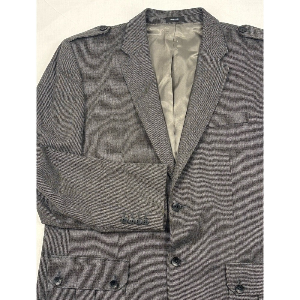 VTG Murano 100% Wool Sport Coat XL Gray Gaberdine Patch Pockets /Epaulettes EUC